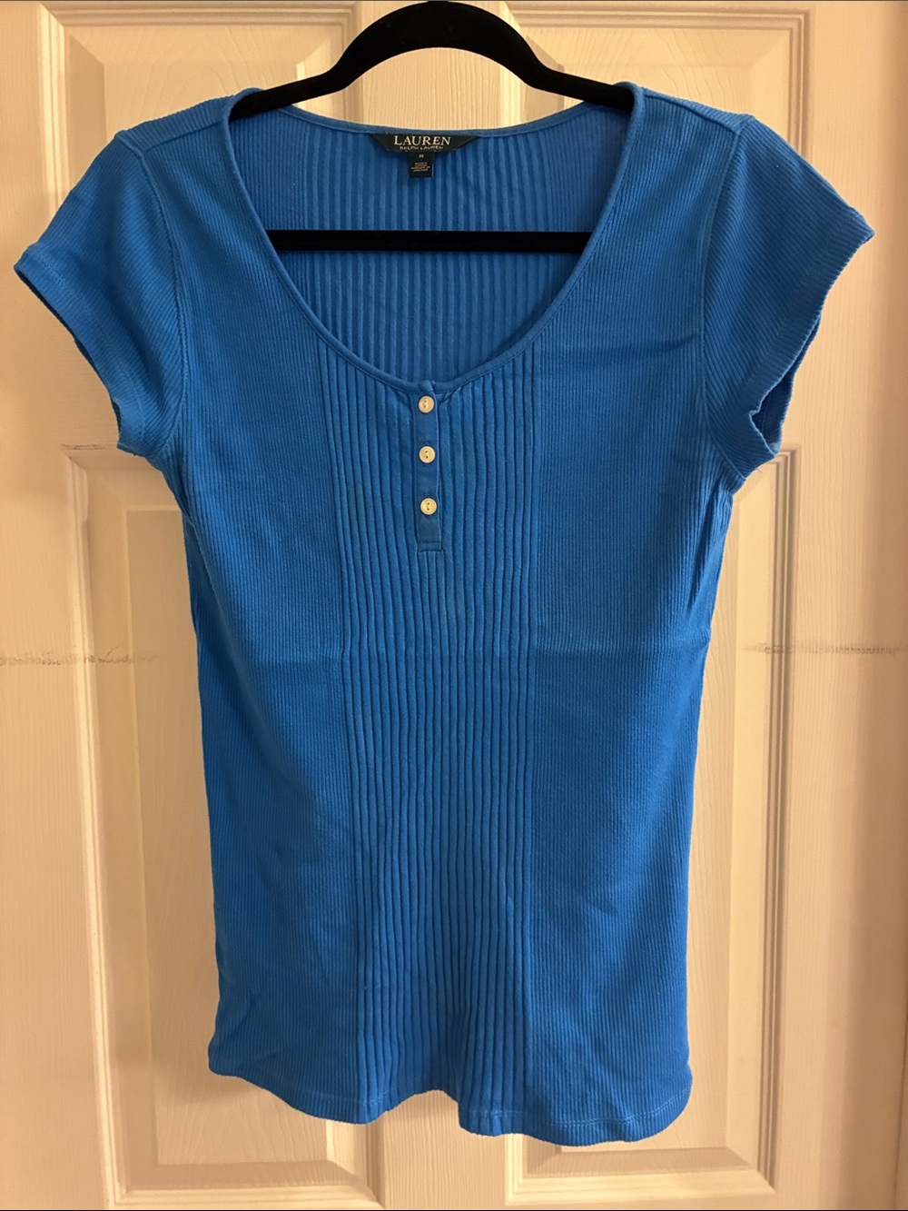 Lauren Ralph Lauren Bright Blue Ribbed Short-Sleeve Henley